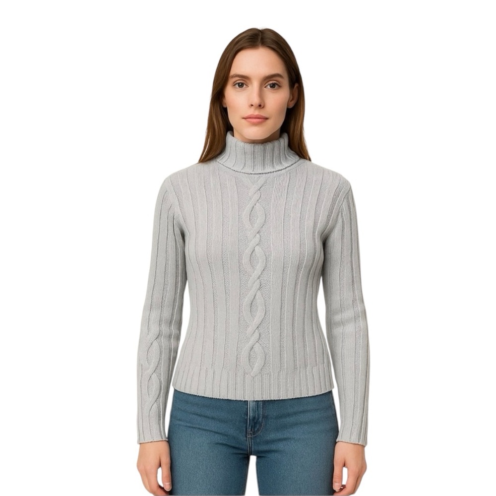 Liz Claiborne LizSport Cable Knit Mock Neck Sweater Blue Size M